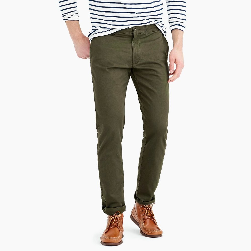 J. Crew Mens 484 Slim Stretch Chino in Olive